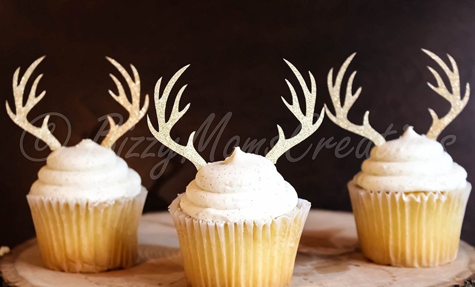 Set of 12 - Gold Glitter Deer Antler Cupcake Toppers - Birthday Cupcake Topper, birthday cake topper, wedding... N2