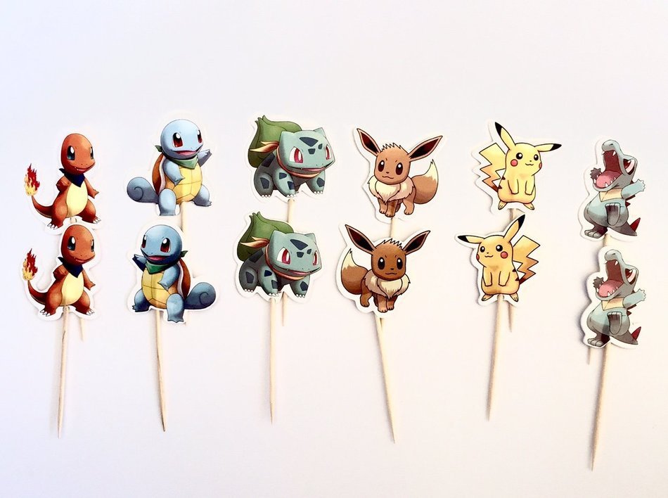 24pcs Pokemon cake Topper in 6 designs (Double Sided),Cupcake . N2
