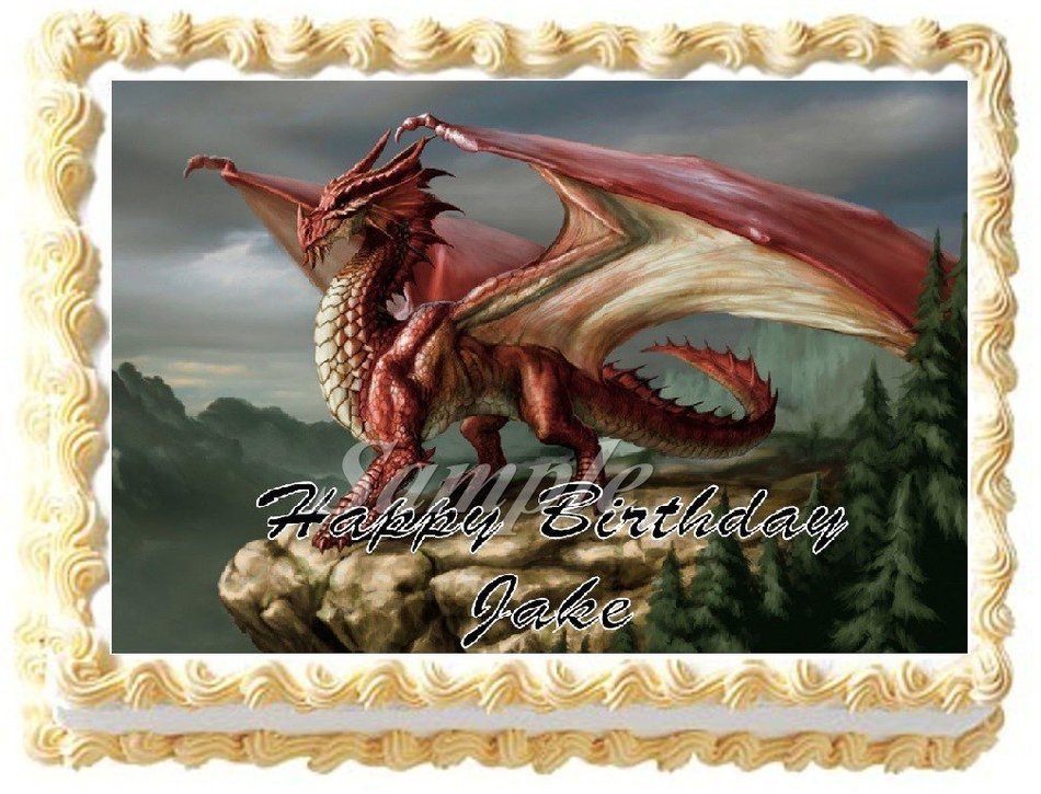 Red Dragon Edible Frosting Sheet Cake Topper - 1/4 Sheet