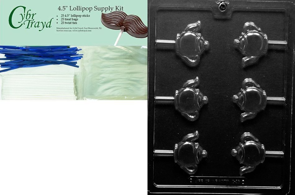 Cybrtrayd D096 Tea Pot Lolly Chocolate Candy Mold with Exclusive Cybrtrayd Copyrighted Chocolate Molding Instructions N5