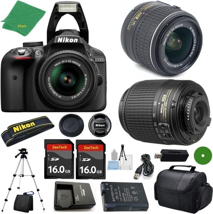 Nikon D3300 - International Version (No Warranty), 18-55mm f/3.5-5.6 DX VR, Nikon 55-200mm f4-5.6G ED DX Nikkor... N3