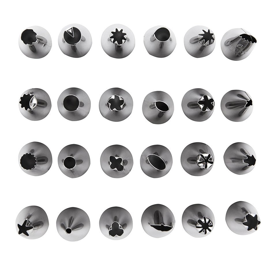 27PCS Cake Decoration Tips Set - 24PCS W-Plus Professional Stainless Steel Piping/Dispenser Nozzle Kit, a Reusable... N5