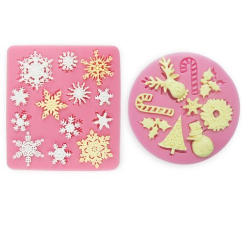 Anyana 2x Christmas Snowflake Snowman Silicone Fondant Mold Sugar Cake Decorating Tool N4