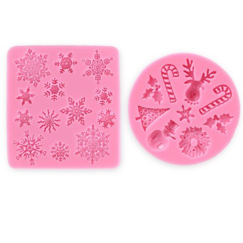 Anyana 2x Christmas Snowflake Snowman Silicone Fondant Mold Sugar Cake Decorating Tool N5