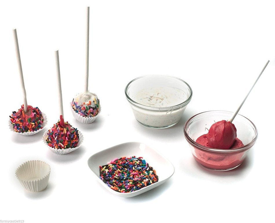 Silicone Cake Pop Pan w/ 20 Sticks Red, Bite Size Treats on a Stick N4