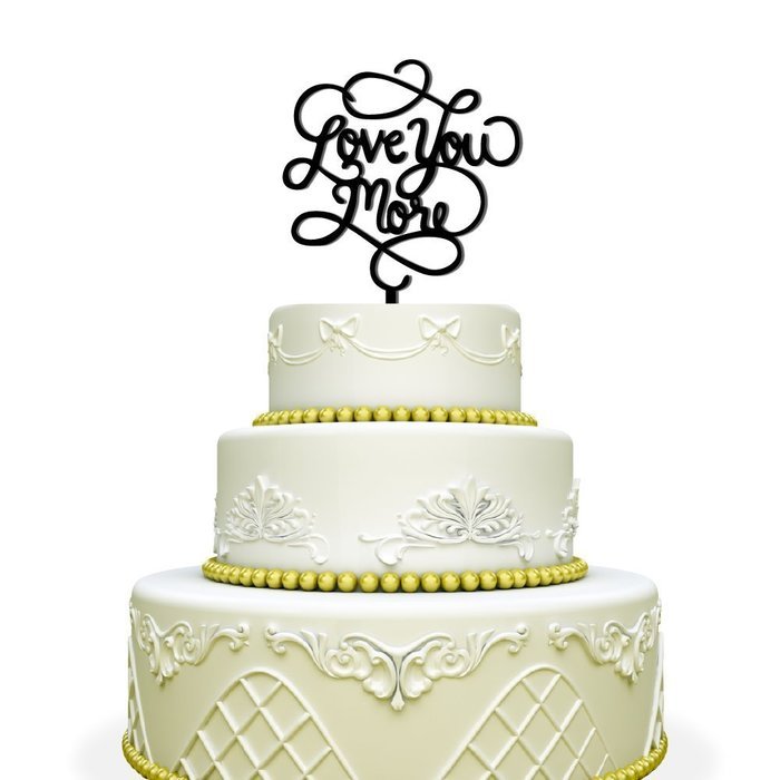 Love You More Wedding Cake Topper Black N2