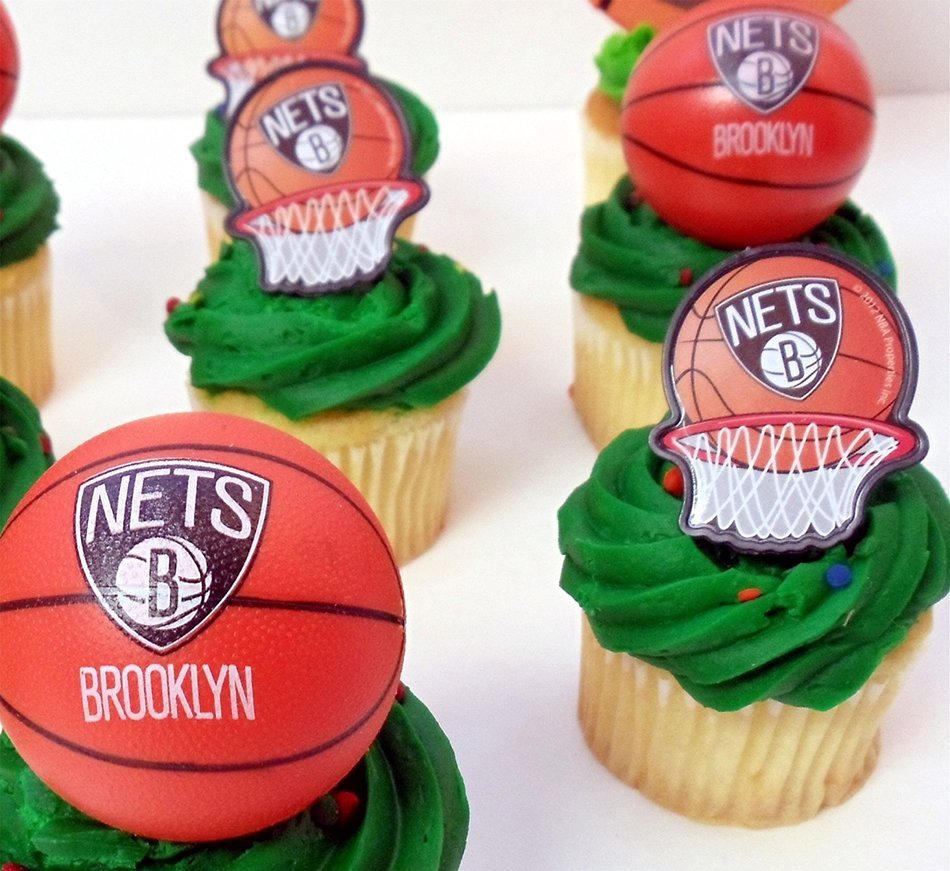 BROOKLYN NETS 14 Piece NBA Basketball Birthday Party Cupcake Topper Set - Includes All Cupcake Toppers and Accessories... N3