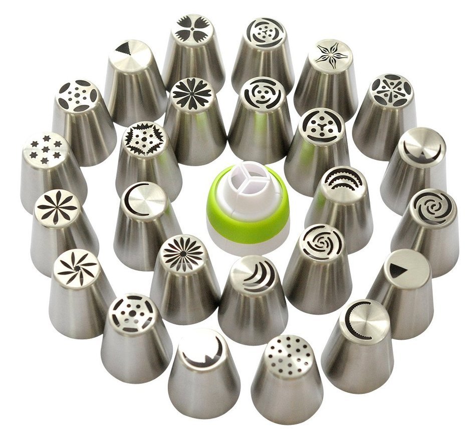 PALOTOP Russian Piping Tips 46 Pcs/SET-25 Russian Tips+20 Disposable Pastry Bags+1 Tri-color Coupler-304 Stainless... N3