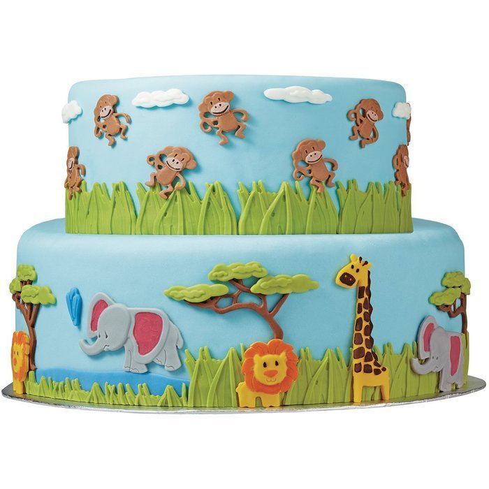 3D Safari Jungle Scene Silicone Fondant Gum Paste Mold for Children's Birthday Cake Cupcake Decoration, Animals...