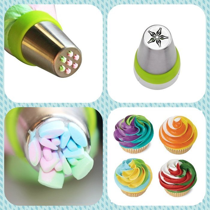 PALOTOP Russian Piping Tips 46 Pcs/SET-25 Russian Tips+20 Disposable Pastry Bags+1 Tri-color Coupler-304 Stainless... N6