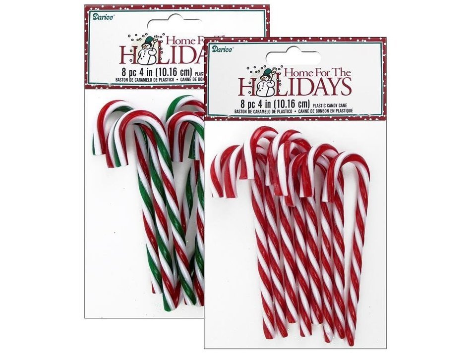 Darice Holiday Plastic Candy Cane 4" Assorted 8pc