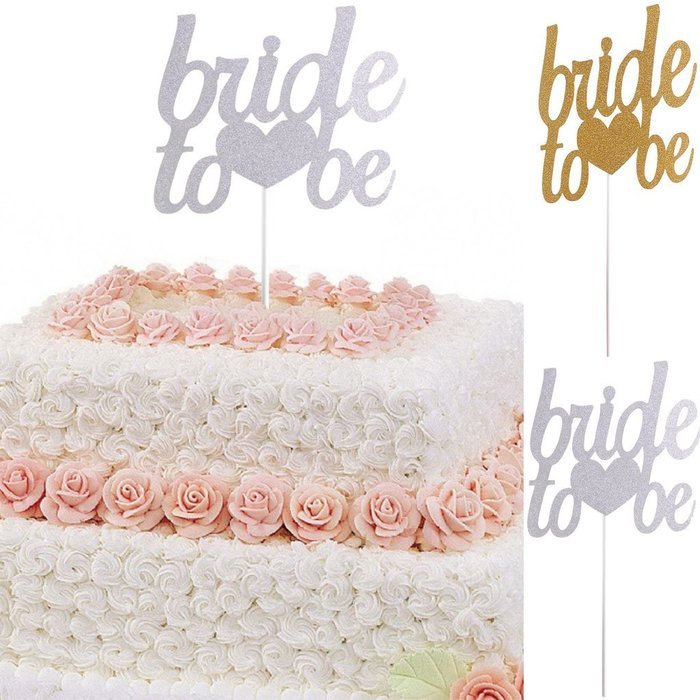 Bride To Be Silver & Gold Glitter Wedding Bridal Shower Cake Topper Hen Party Favor - Gold N9
