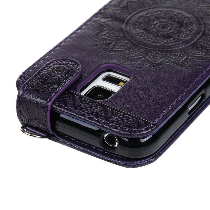 Badalink Galaxy S5 Mini Up-Down Open Folio Flip Case Kickstand Vertical PU Leather Embossed Totem Magnetic Snap... N44