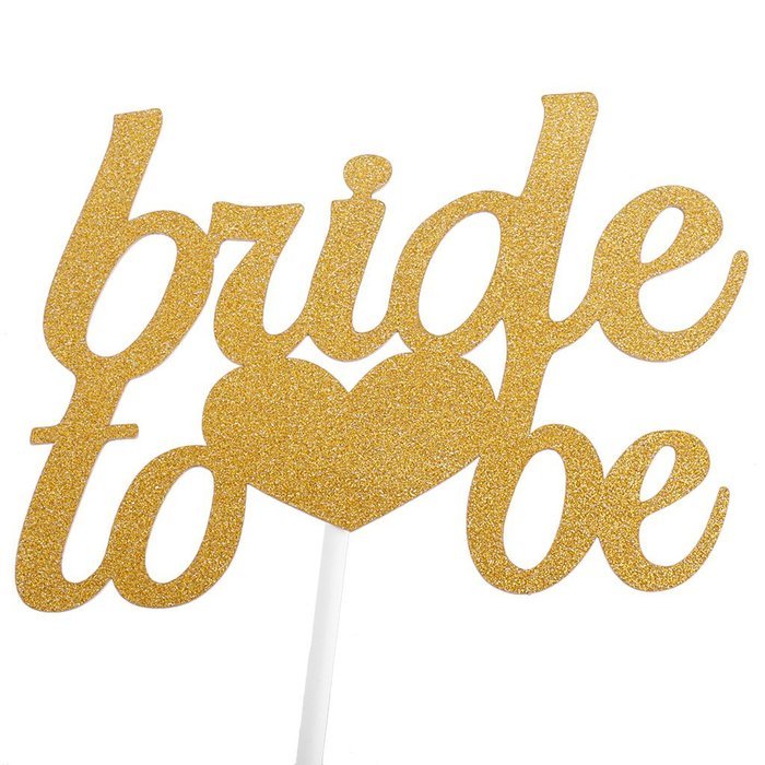 Bride To Be Silver & Gold Glitter Wedding Bridal Shower Cake Topper Hen Party Favor - Gold N10