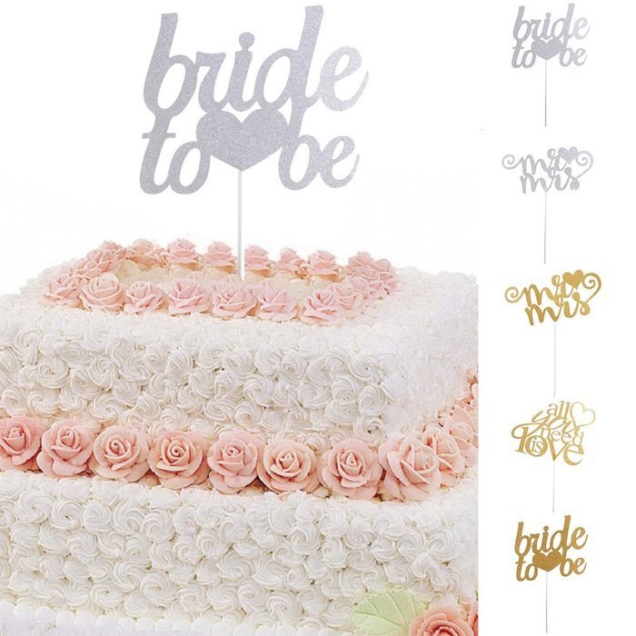 Bride To Be Silver & Gold Glitter Wedding Bridal Shower Cake Topper Hen Party Favor - Gold N11