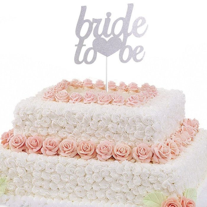 Bride To Be Silver & Gold Glitter Wedding Bridal Shower Cake Topper Hen Party Favor - Gold N12