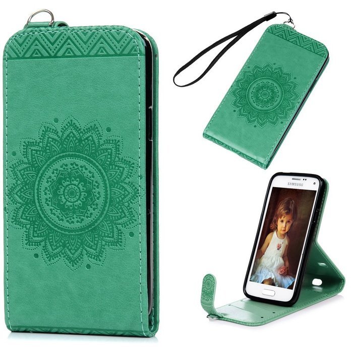 Badalink Galaxy S5 Mini Up-Down Open Folio Flip Case Kickstand Vertical PU Leather Embossed Totem Magnetic Snap... N54