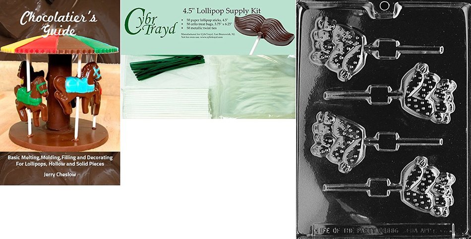 Cybrtrayd 45StK50GRBk-F062 Cactus Lolly Chocolate Candy Mold with Chocolatier's Bundle, Includes 50 Lollipop Sticks...