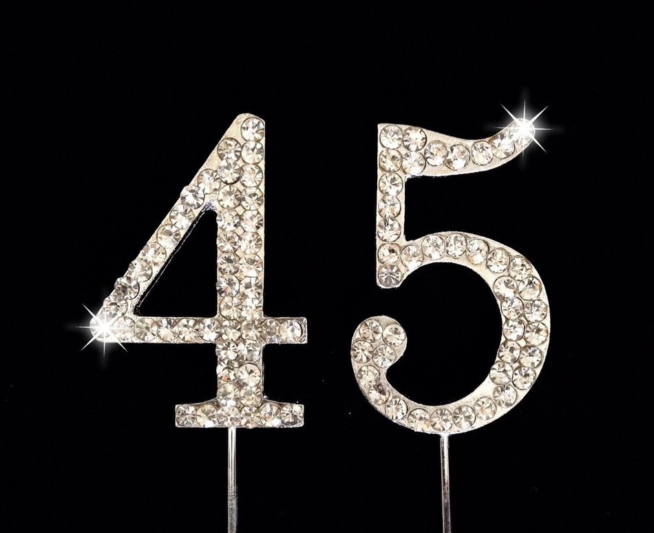 45th Birthday / Wedding Anniversary Number Cake Topper with Sparkling Rhinestone Crystals - 1.75
