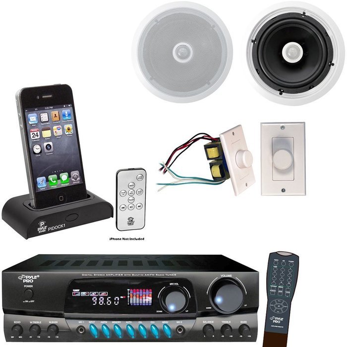 Pyle Stereo Receiver, Dock, Speaker and Volume Knob Package - PT260A 200 Watts Digital AM/FM Radio Stereo Receiver... N7