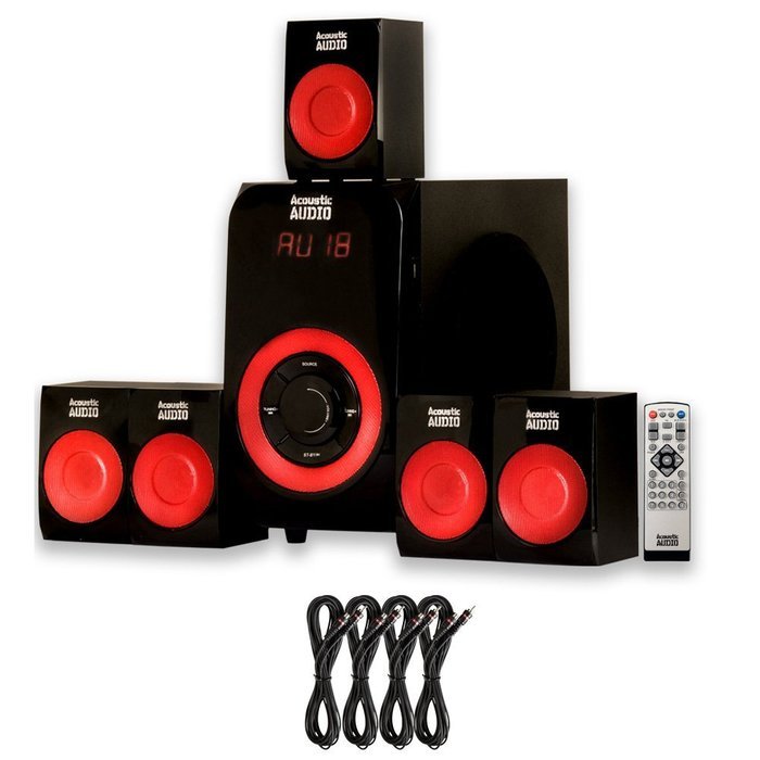 Acoustic Audio AA5180 Home Theater 5.1 Bluetooth Speaker System with FM and 4 Extension Cables