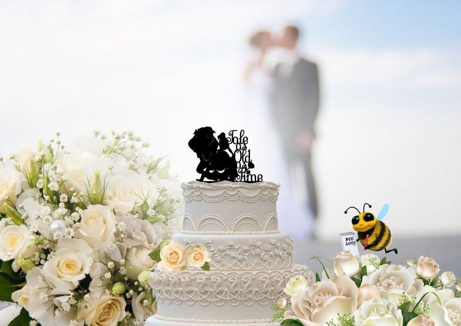 Beauty and the Beast Inspired Tale as Old as Time on Side Wedding Cake Topper