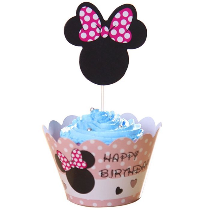 BETOP HOUSE Set of 1 Dozen Mickey Mouse Minnie Cupcake Mufiin Wrappers Toppers Kit for Kids Birthday Party Baby... N2