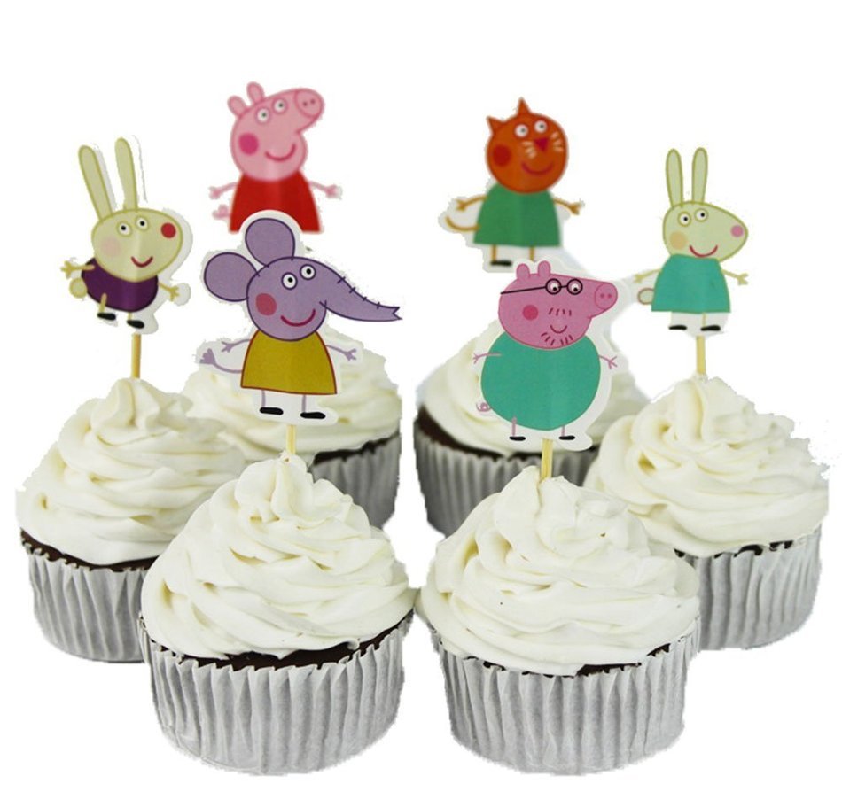 BETOP HOUSE Set of 24 Pieces Cute Peppa Pig Theme Party Decorative Cupcake Topper for Kids Birthday Party Baby... N5