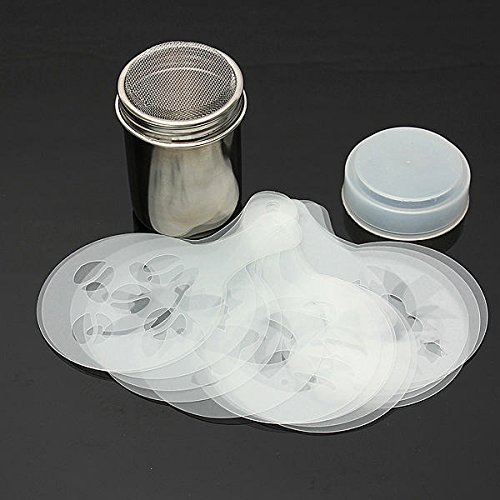DIY Fancy Coffee Chocolate Powder Shaker Duster with 12 Stencils Strew Pad N8