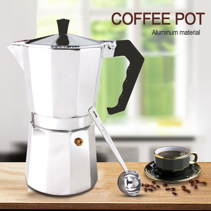 Hmlai Hot Sale 240 ML Aluminum Moka Express Made in Italy 6 Cup Stovetop Espresso Maker + One Coffee Spoon (stainess... N23
