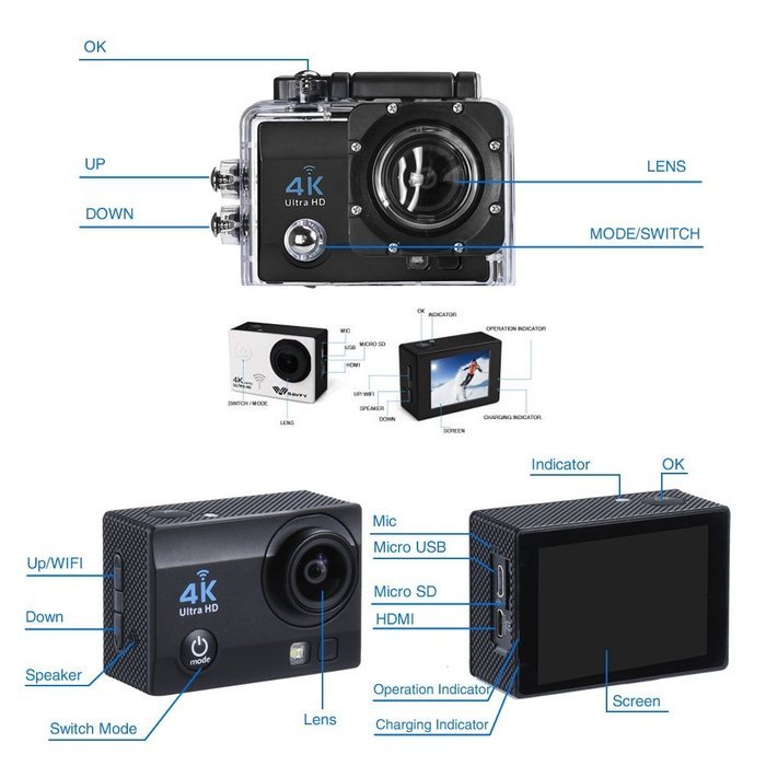 HILLPOW SJ9000 Ultra HD 4K 14MP WIFI Action Camera Camcorder 1080P 2.0 inch 170 Degree Lens go 30M Waterproof... N4