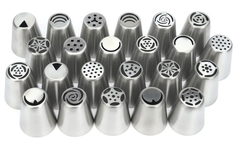 Rystinworks Russian Piping Pastry Tips - 23 Piece Set - Stainless Steel - With Instructions - Five bags Included... N9