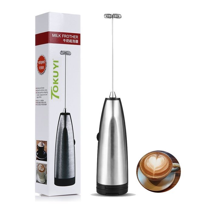 Easehold Electric Milk Frother Handheld Stainless Steel Whisk Battery Operated For Latte 2380