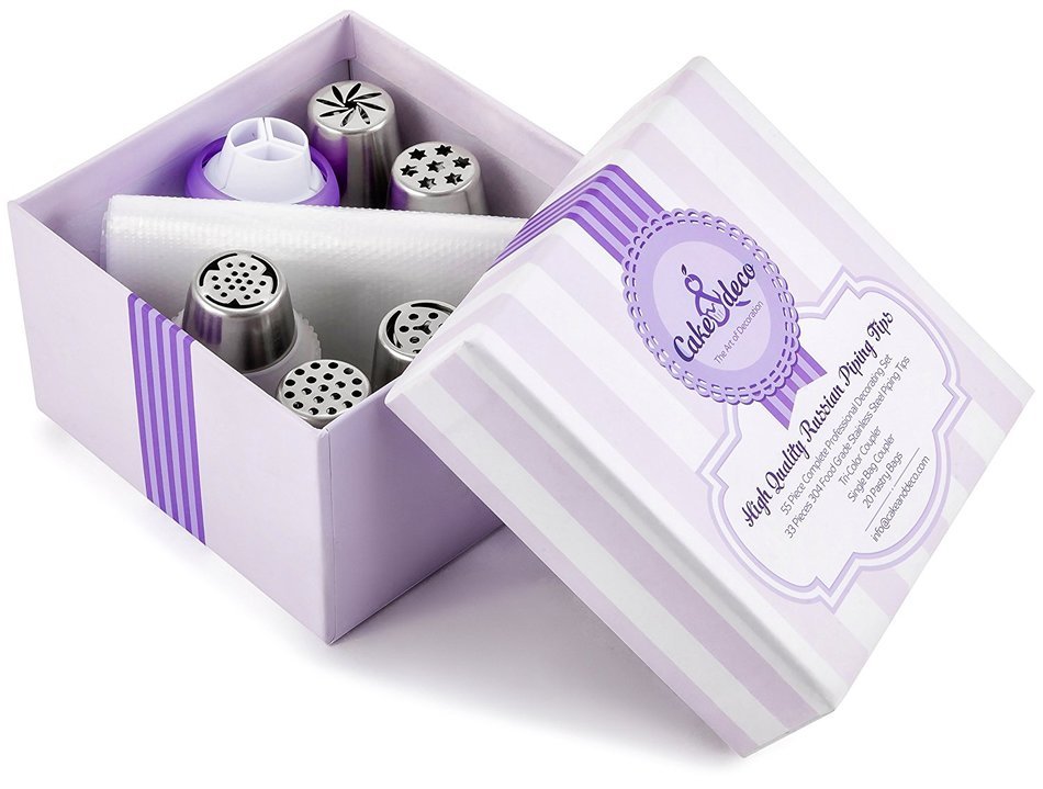 55pcs Complete Russian Piping Tips Set by Cake&Deco - Premium Cake Decorating Tools Kit - 33 Extra Large Icing...