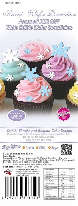 Pre Cut 40 Edible Cake Decoarations 3 sizes White and blue snow flake for decorating Cakes, Cookies, Cupcakes,... N2