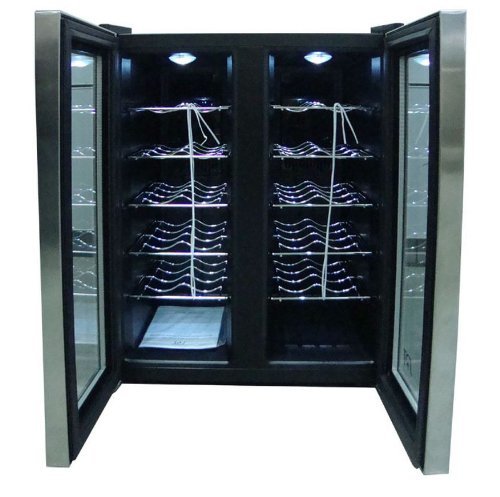 24-bottle Double-Door Dual-Zone Thermo-Electric Wine Cooler with Heating N2