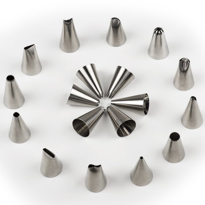 Gelindo 18-Piece Cake Decorating Tips Set with 1 Reusable Silicone Pastry Bag and 1 Plastic Coupler - Rust Resistant... N3