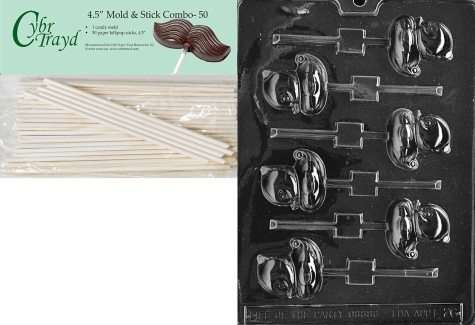 Cybrtrayd Small Duck Lolly Easter Chocolate Candy Mold with 50 4.5-Inch Lollipop Sticks