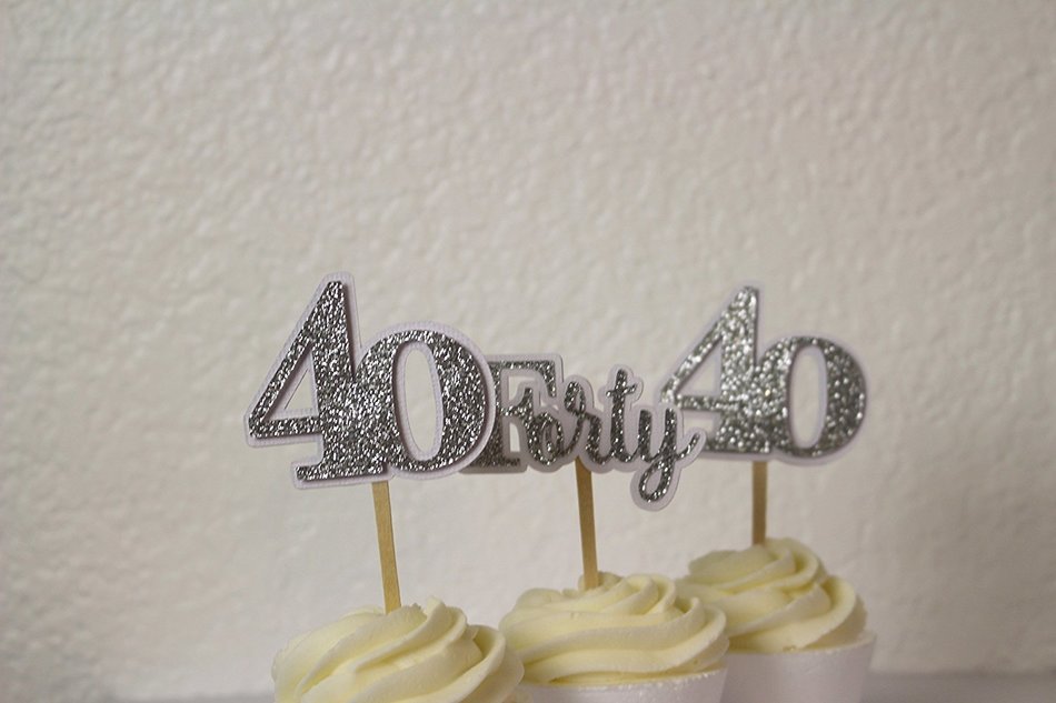 All About Details Silver Forty Cupcake Toppers, Set of 12