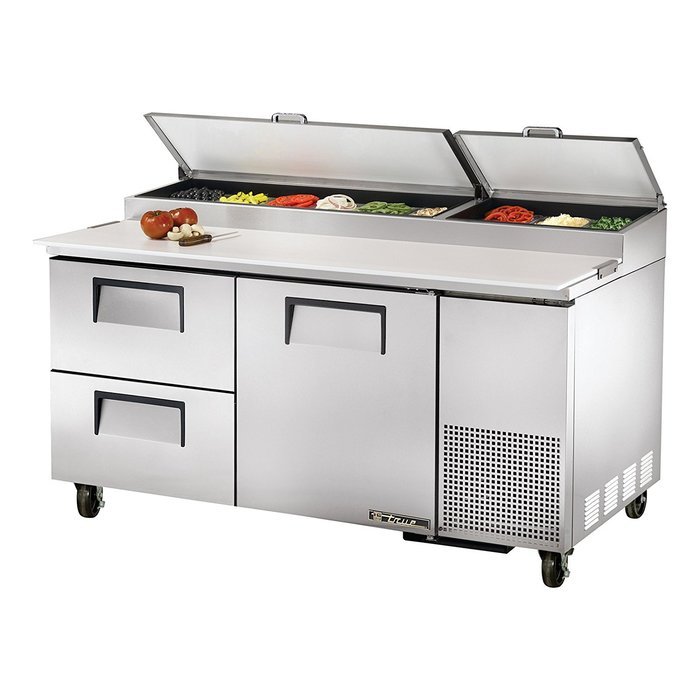 True S/S 1-Door 2-Drawer Pizza Prep Table w/ White Alum. Interior