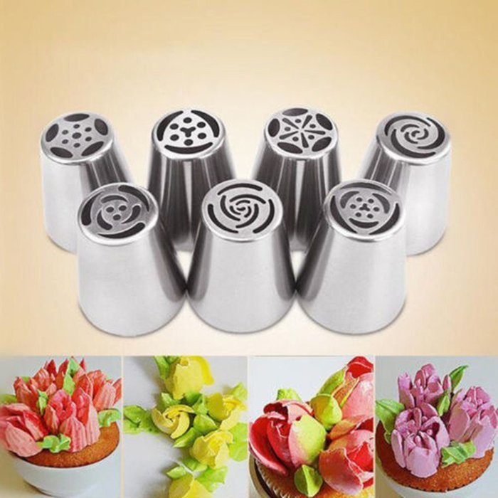KiwiTwo A Set of 7pcs Russian Icing Piping Nozzles Cake Decoration Tips Home Baking DIY Tool Tulip Rose Nozzle... N3