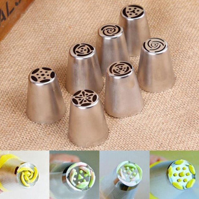 KiwiTwo A Set of 7pcs Russian Icing Piping Nozzles Cake Decoration Tips Home Baking DIY Tool Tulip Rose Nozzle... N4