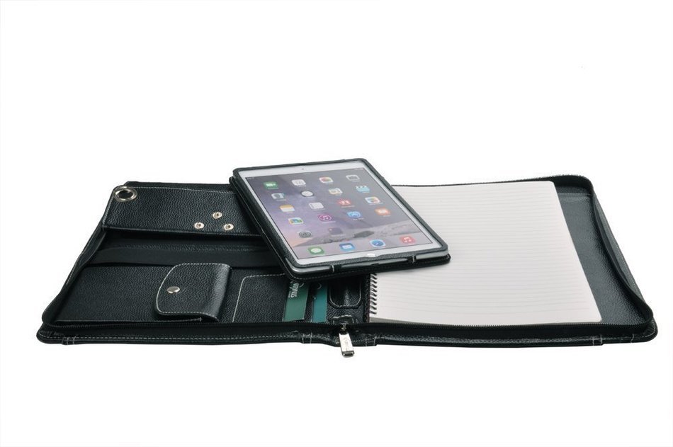 Letter-Size Leather Portfolio With Detachable iPad Air 2 / iPad Air Holder and Multiangle Viewing, Black N15