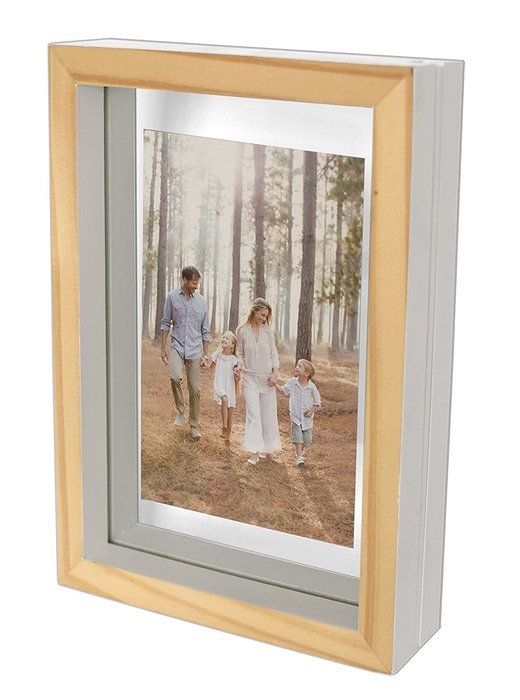 Kingwin Wood Floating Glass Photo Frame WF1107(white, 6"x8") N2