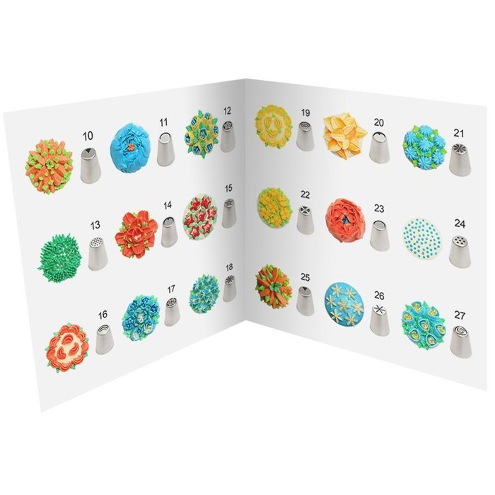 PALOTOP Russian Piping Tips 18-Pcs Set (7 Russian Tips 10 Disposable Pastry Bags 1 Tri-Color Coupler) N4