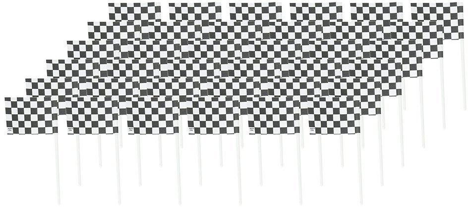 Oasis Supply 36 Count Cake/Cupcake Topper, Black and White Racing Checkered Flags