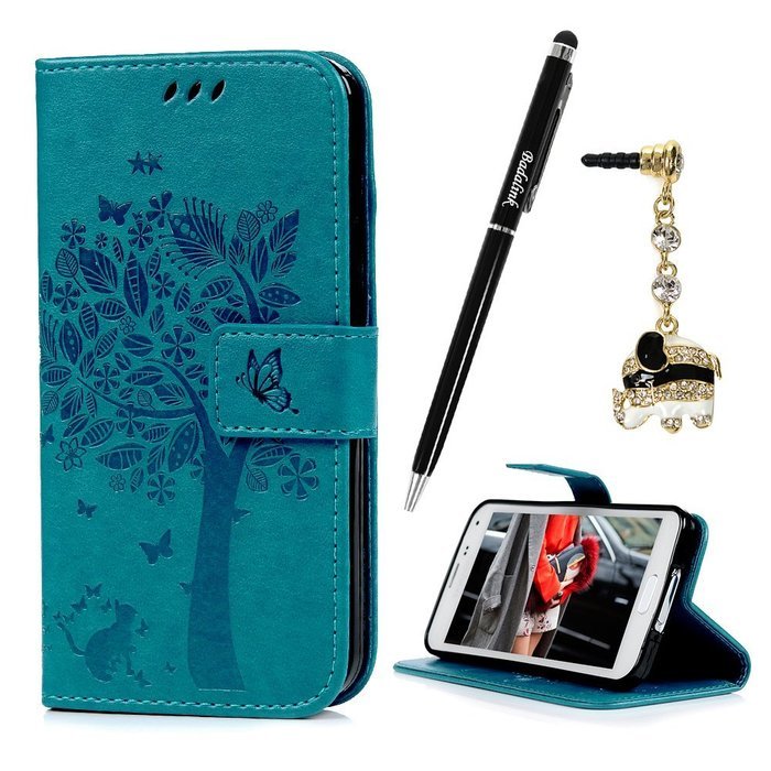 S5 Case,Samsung Galaxy S5 Case (i9600) - Wallet Embossed Flower Tree PU Leather Soft TPU Inner Cover with Magnetic... N14