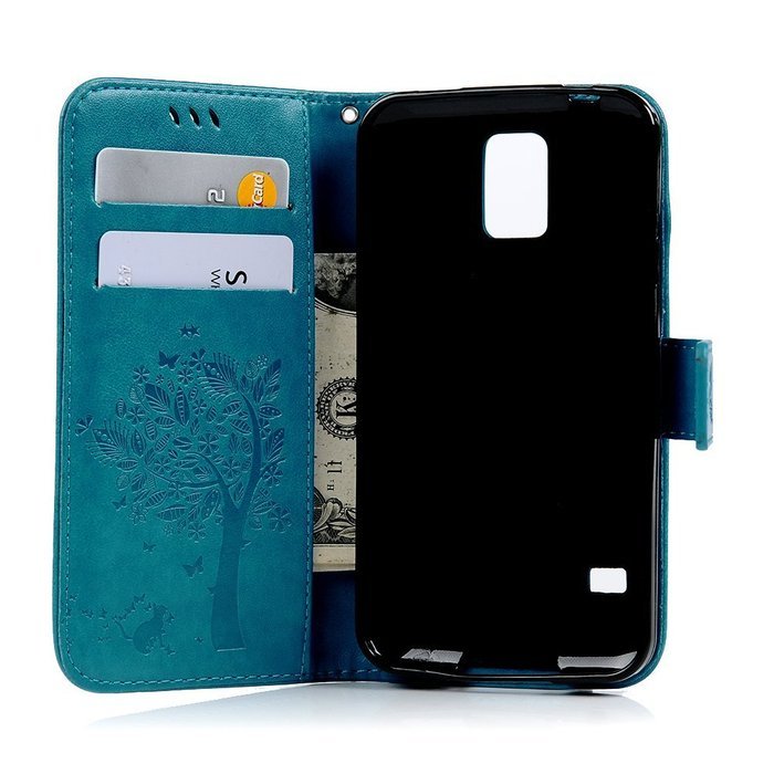 S5 Case,Samsung Galaxy S5 Case (i9600) - Wallet Embossed Flower Tree PU Leather Soft TPU Inner Cover with Magnetic... N16