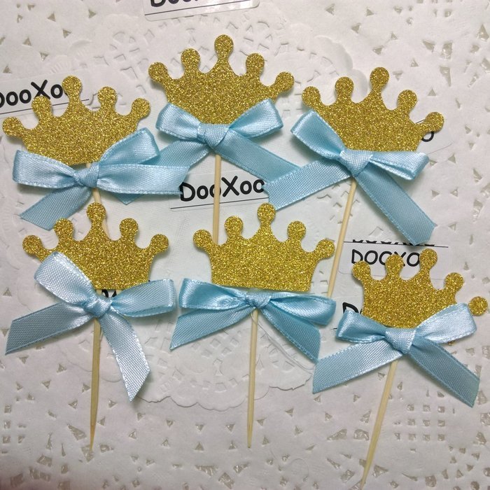 dooxoo-crown-cupcake-toppers-blue-bow-gold-first-birthday-party-12