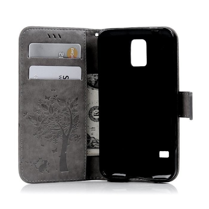 S5 Case,Samsung Galaxy S5 Case (i9600) - Wallet Embossed Flower Tree PU Leather Soft TPU Inner Cover with Magnetic... N21